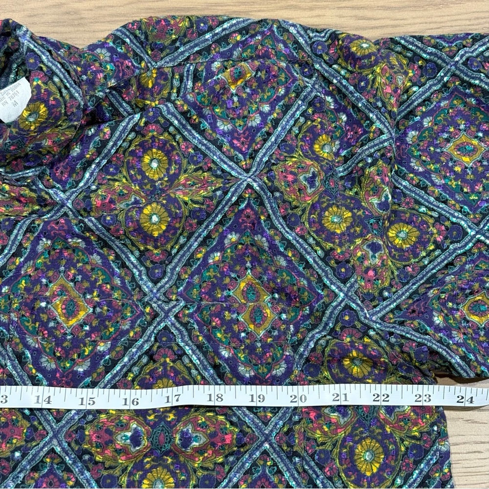 LaGebi Vintage Geometric Tapestry Print Button Up Shirt M Retro Festival Atrsy - Picture 11 of 11